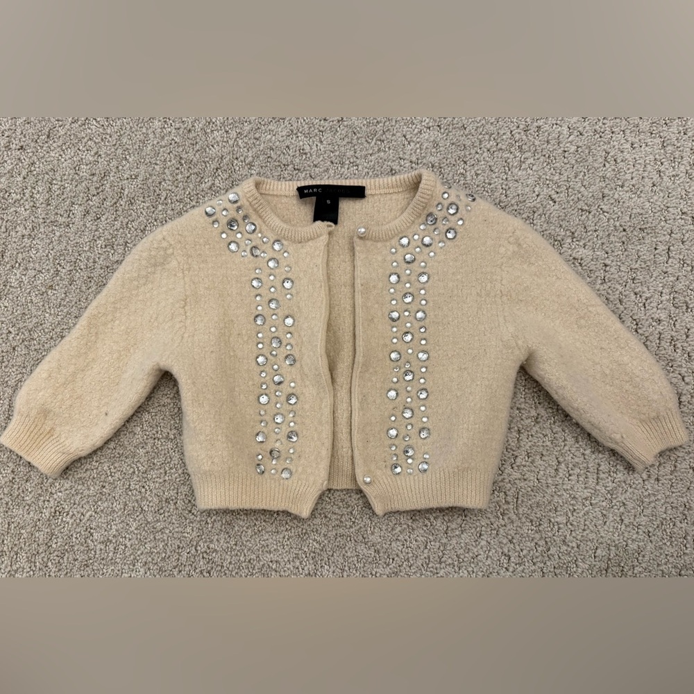 Marc Jacobs Kids Cream Jeweled Cropped Cardigan